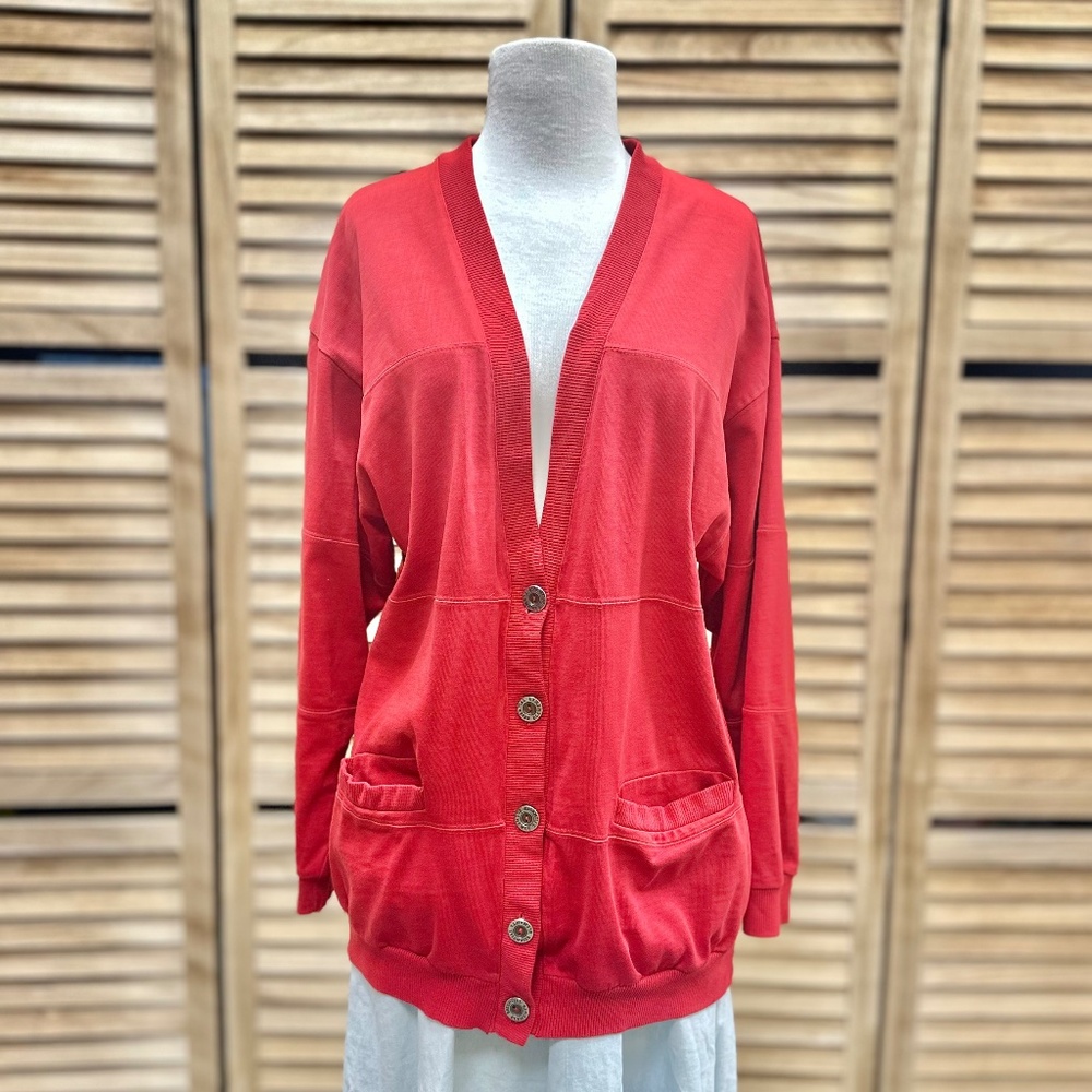 Essential Elements Vintage Red Grandpa Sweater with Pockets Size M